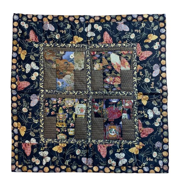 Handmade Asian Themed Butterfly Fish Kimono Patchwork Tapestry Wall Hanging 24" - Picture 1 of 3